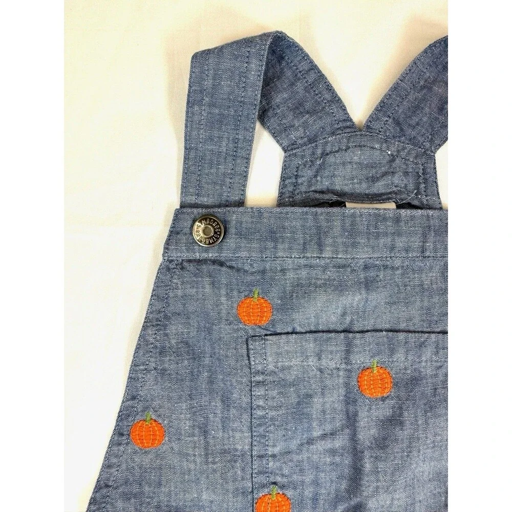 GYMBOREE Girls Chambray Pumpkin Embroidered Tiered Overall Dress 12‎ Cottagecore